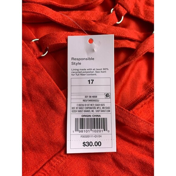 Wild Fable Junior Teens Red Sleeveless Sundress Square Neck Midi Length Size 17 - Picture 8 of 9